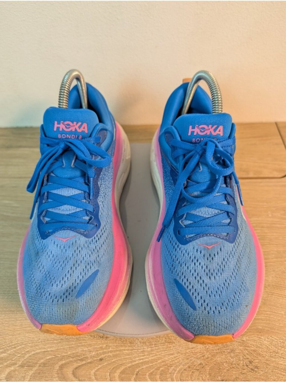 Hoka One One Bondi 8 Women 8.5 B Blue Pink White Running Shoes Comfort Sneaker - Picture 3 of 11
